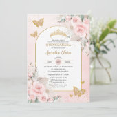 Boho Pampas Gras Roze Bloemen Quinceañera Kaart (Staand voorkant)