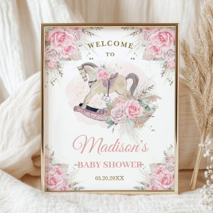 Boho Pampas Gras Roze Bloemen Schommelend Paard Ba Poster