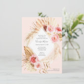 Boho Pampas gras roze bloemenbaby meisje douche Kaart (Staand voorkant)