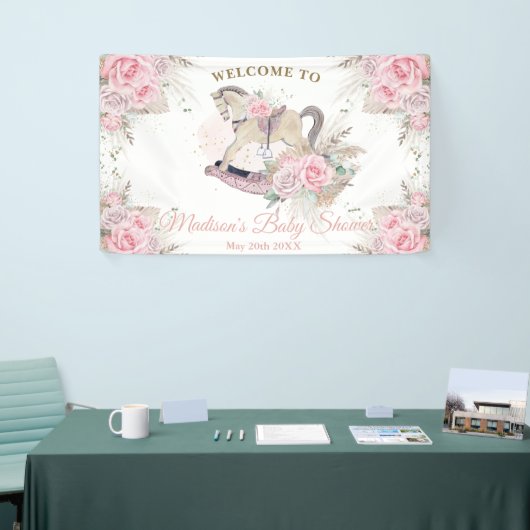 Boho Pampas Gras Roze Bloemenschommelend Paarden B Spandoek (Beurs)