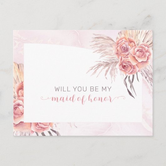 Boho Pampas Gras | Rozen Bruidsmeisje Verzoek Uitnodiging Briefkaart (Voorkant)