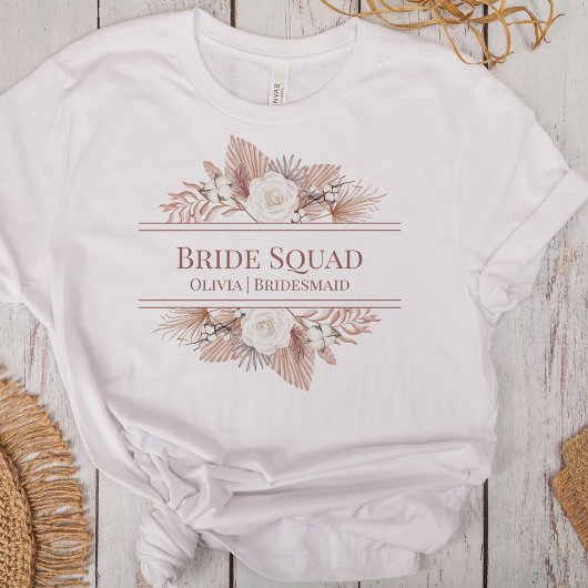 Boho Pampas Gras Rozen Bruidsmeisjes T-shirt