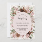 Boho Pampas Gras Stoffig Roze Bruin Bloemen Bruilo Kaart (Voorkant)