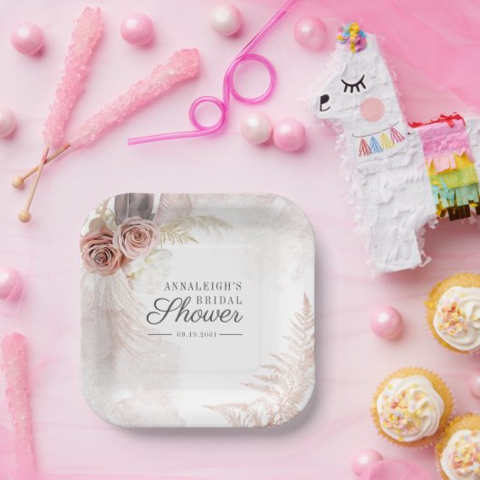 Boho Pampas Gras Terracotta Script Bruiloft Papieren Bordje (Feest)