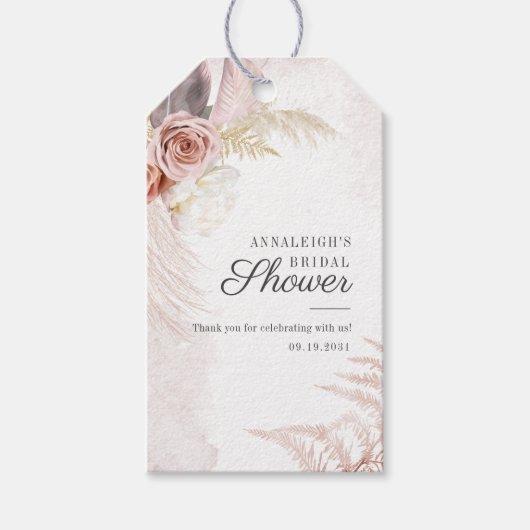 Boho Pampas Gras Terracotta Script Bruiloftsborrel Cadeaulabel (Voorkant)