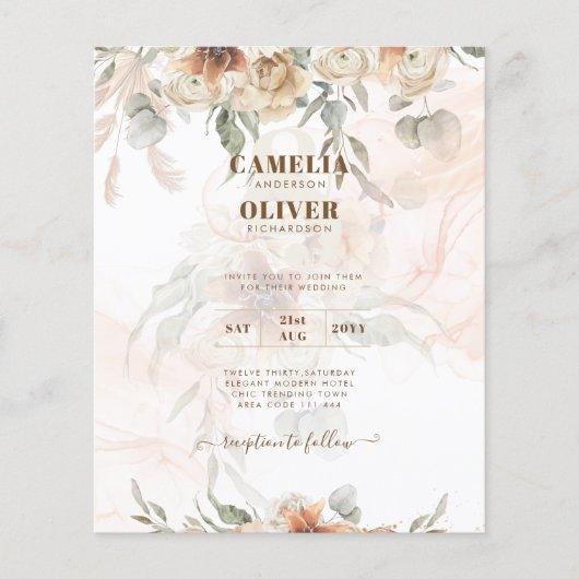 Boho Pampas Gras Trouw Uitnodiging Onder $1 Flyer (Voorkant)