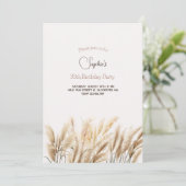Boho pampas gras volwassen verjaardag uitnodiging (Staand voorkant)