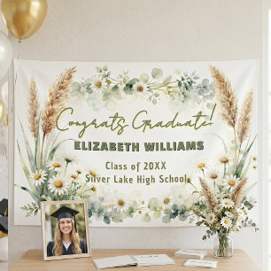 Boho Pampas Gras Witte Madeliefjes Afstudeerfeest Spandoek