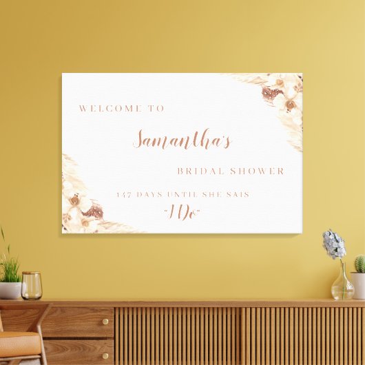 Boho Pampas gras witte orchidee welkomstbord Canvas Afdruk (Insitu (Woonkamer))