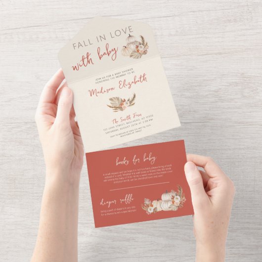 Boho Pampas graspompoenen Herfst in Liefde met Bab All In One Uitnodiging (Afscheurbaar)