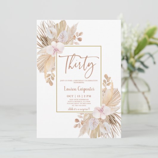 Boho Pampas Grass 30e anniversaire Invitation (Debout devant)
