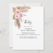Boho Pampas Grass 30th Birthday Invitation Kaart (Voorkant)