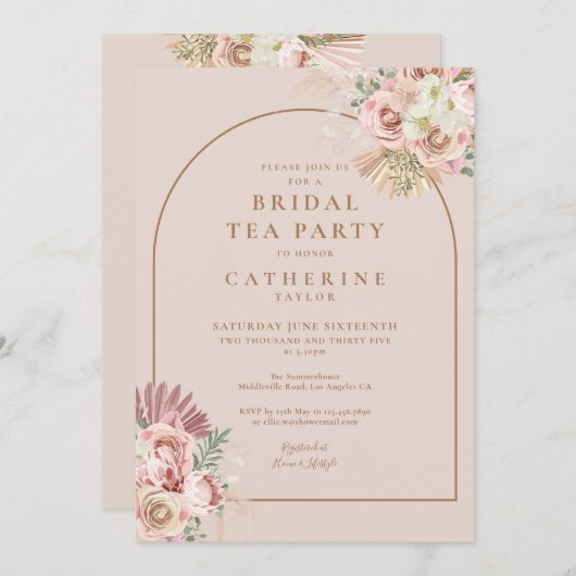 Boho Pampas Grass Arch Bridal Tea Party Invitation (Devant / Derrière)