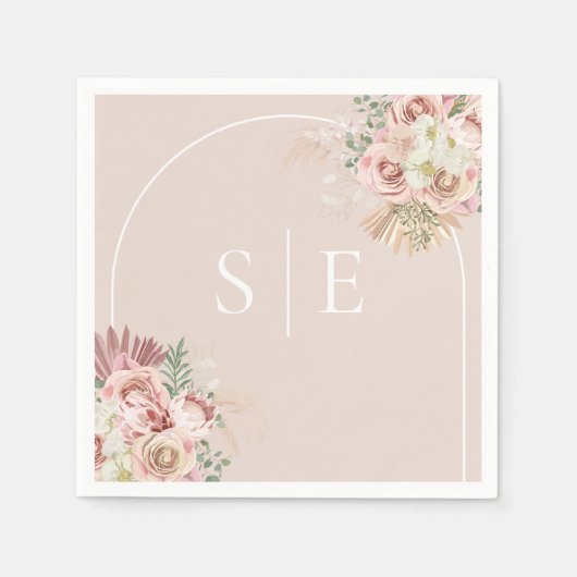 Boho Pampas Grass Arch Monogram Napkins Servet (Voorkant)