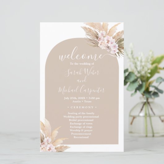 Boho Pampas Grass Arch trouwprogramma (Staand voorkant)