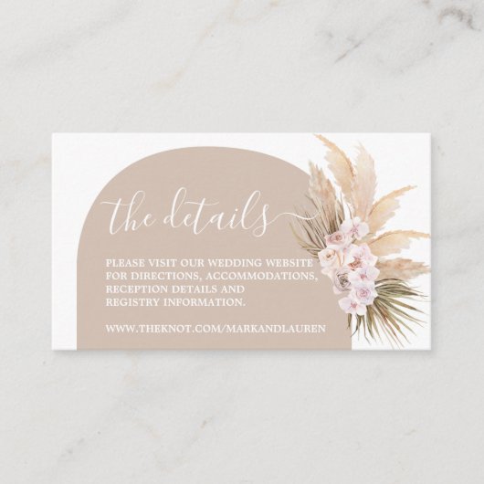 Boho Pampas Grass Arche Site Web Info Carte de boî (Devant)