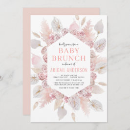 Boho Pampas Grass Baby Brunch Elegant Blush Pink Kaart