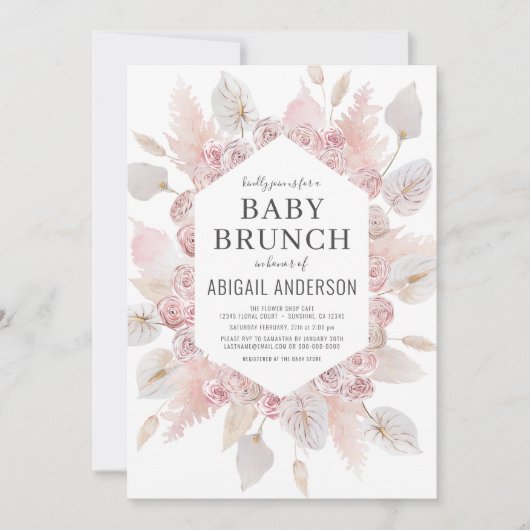 Boho Pampas Grass Baby Brunch Elégante Invitation (Devant)