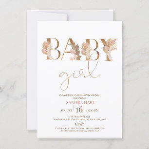 Boho Pampas Grass Baby Girl Baby shower Invitation