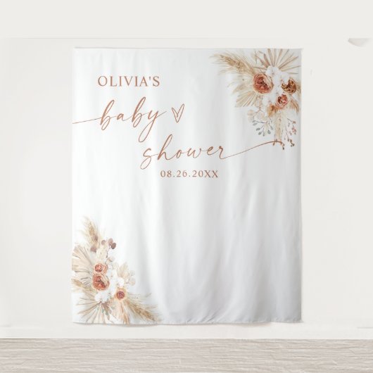 Boho Pampas Grass Baby shower Backdrop Wandkleed (Voorkant)