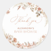Boho Pampas Grass Baby shower Dank u Ronde Sticker (Voorkant)