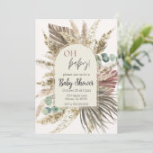 Boho Pampas Grass Baby Shower Invitation | Neutral Kaart (Staand voorkant)