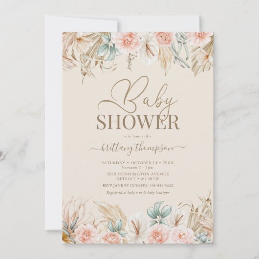 Boho Pampas Grass Baby shower Uitnodiging (Voorkant)