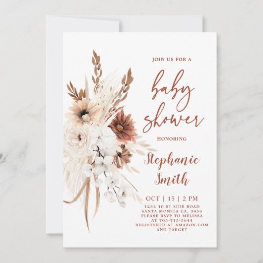 Boho Pampas Grass Baby shower Uitnodiging (Voorkant)