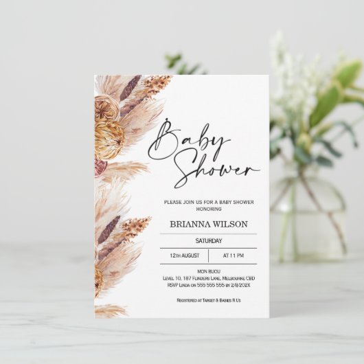 Boho Pampas Grass Baby shower Uitnodiging (Staand voorkant)