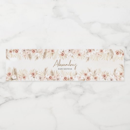 Boho Pampas Grass Baby shower Waterfles Etiket (Enkel label)