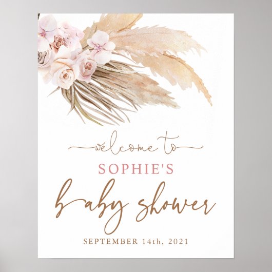 Boho Pampas Grass Baby shower Welkomstteken Poster (Voorkant)