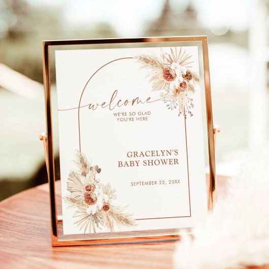 Boho Pampas Grass Baby shower Welkomstteken Poster