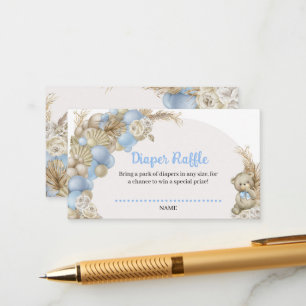 Boho Pampas Grass Balloon Teddy Bear Diaper Raffle Informatiekaartje