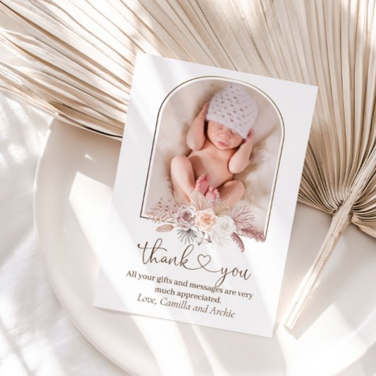 Boho Pampas Grass Baptism Christening Bedankkaart