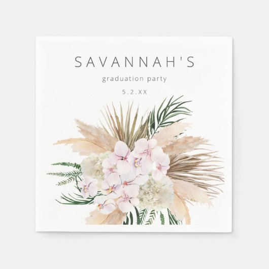 Boho Pampas Grass Beach Floral Name of Monogram Servet (Voorkant)