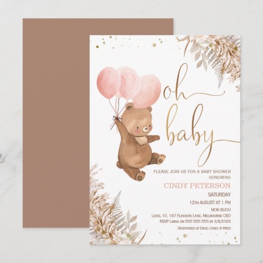 Boho Pampas Grass Beer Oh Baby shower Kaart (Voorkant / Achterkant)