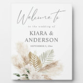 Boho Pampas Grass Beige & Floral Bienvenue Plaque (Devant)
