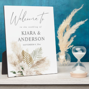 Boho Pampas Grass Beige & Floral Welcome Plaque Fotoplaat