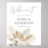 Boho Pampas Grass & Beige Floral Welkomstteken Poster (Voorkant)