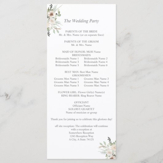 Boho Pampas Grass & Beige L Wedding Ceremony Programma (Achterkant)