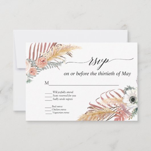 Boho Pampas Grass Blanc Floral Tropical Palm RSVP (Devant)