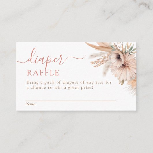 Boho Pampas Grass Bloemen Baby shower Luier Raffle Informatiekaartje (Voorkant)