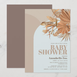 Boho Pampas Grass Blue Virtual Baby shower Kaart