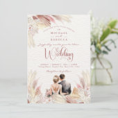 Boho Pampas Grass Blush Dusky Pink Wedding Invita Kaart (Staand voorkant)