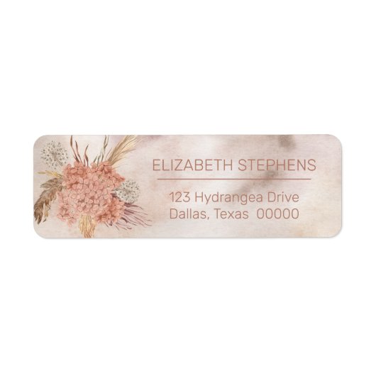 Boho Pampas Grass | Blush Hydrangea Blooms Etiket (Voorkant)
