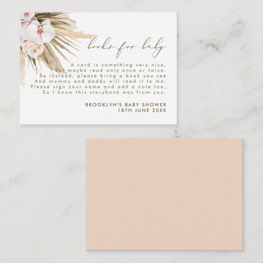 Boho Pampas Grass Boeken voor Baby Tussenvoegsel Informatiekaartje (Voorkant / Achterkant)