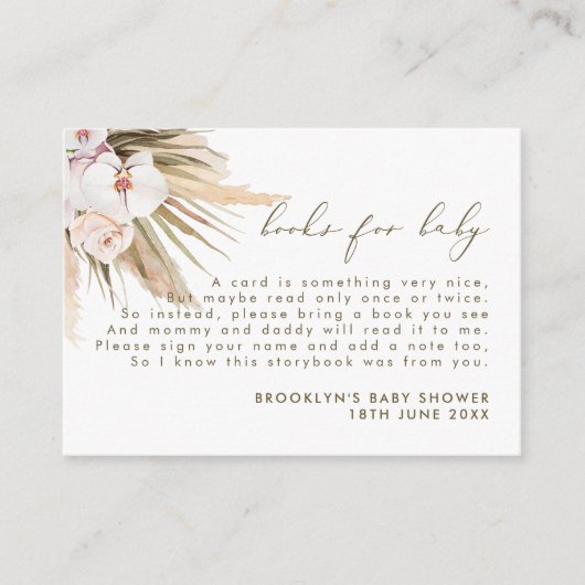 Boho Pampas Grass Boeken voor Baby Tussenvoegsel Informatiekaartje (Voorkant)