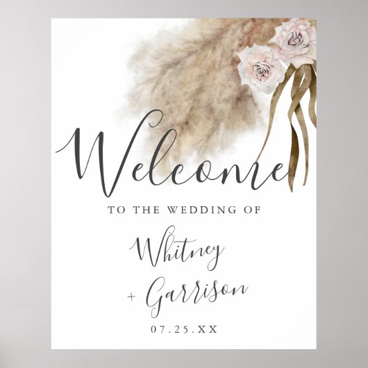 Boho Pampas Grass Botanical Weddenschap Welkomstte Poster (Voorkant)