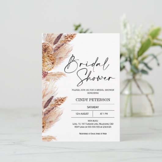Boho Pampas Grass Bridal Shower Kaart (Staand voorkant)