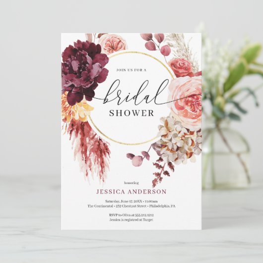 Boho Pampas Grass Bridal Showeuse Invitation (Debout devant)